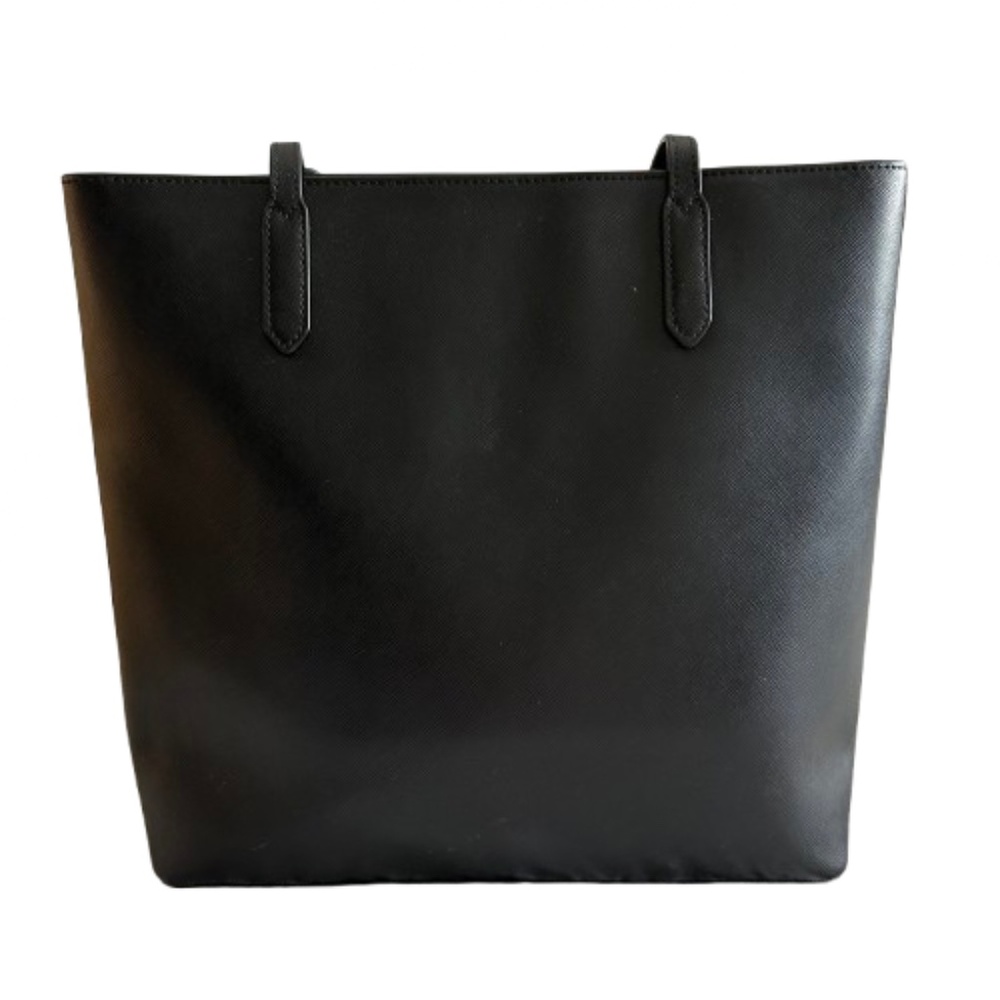 $298 Kate Spade Women's Medium Black & Gold Logo Leather Tote Bag & Bow Key Fob - Picture 2 of 16